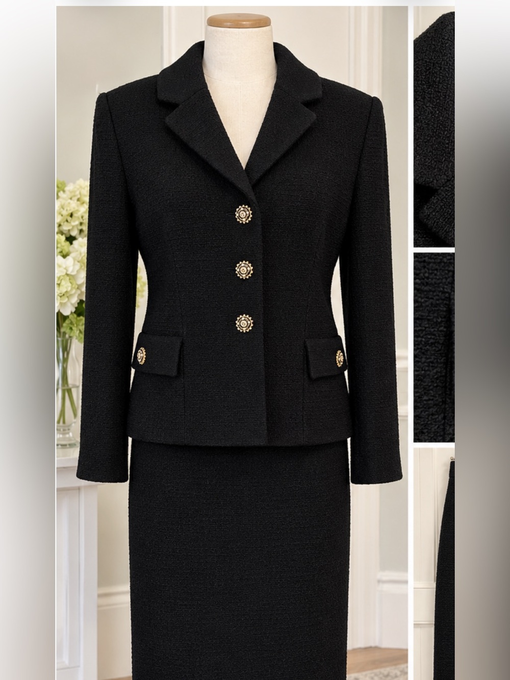 St. John Collection Black Knit Skirt Suit, Size 4/6